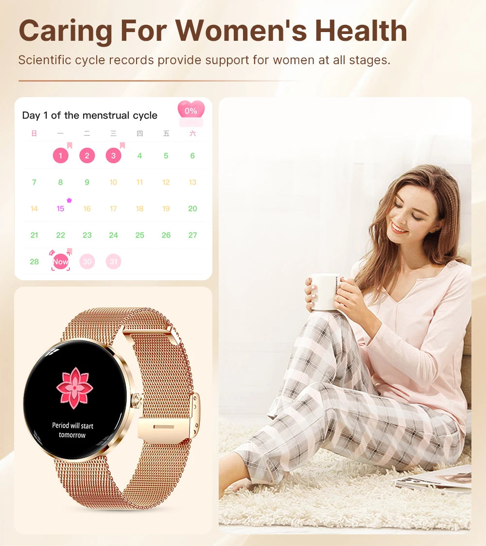 MEVADEN 8.5mm Ultra-thin Luxury Stainless Steel Smart Watch Women 1.43" AMOLED HD Screen Health Monitor Sport Smartwatch H33