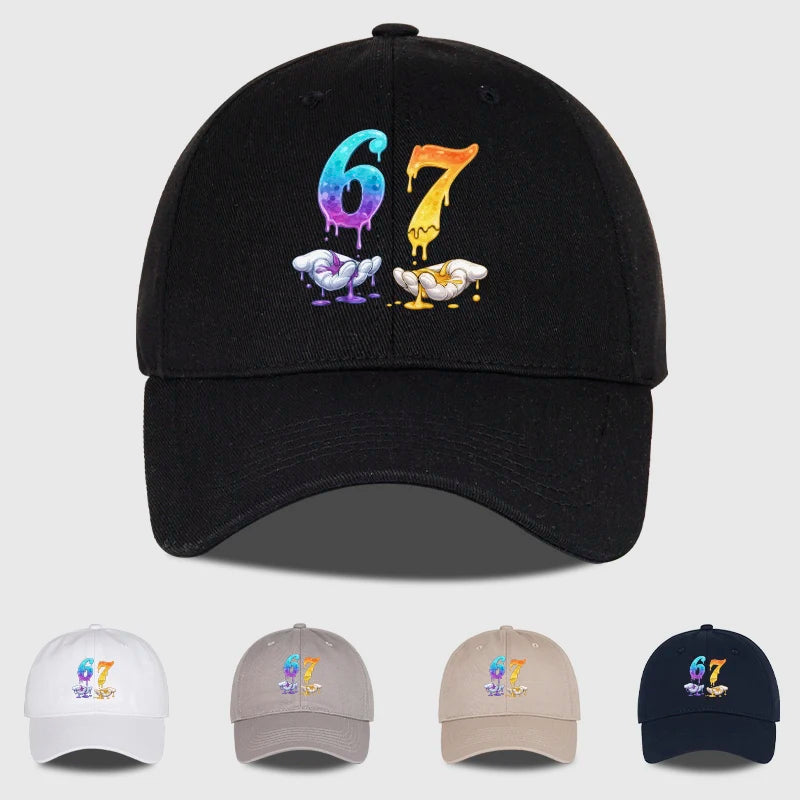 Colorful Dripping Number 67 Print Baseball Cap Adjustable Unisex Cartoon Streetwear Sun Hat