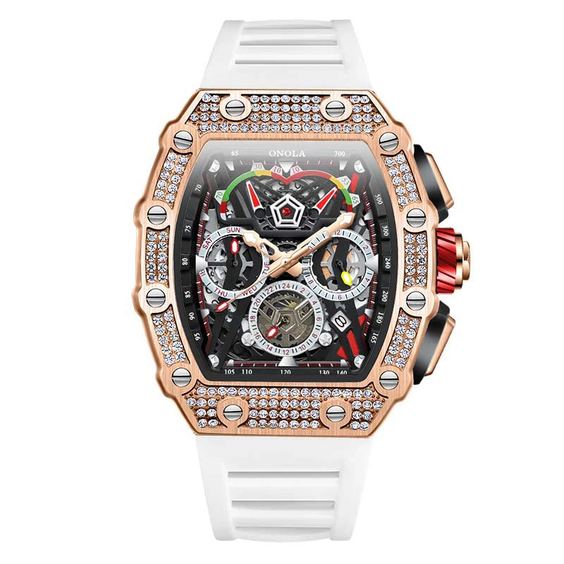 ONOLA Luxury Diamond Mechanical Wristwatches Fashion Sports Square Date Waterproof Automatic Man Watch Men Military Watch Clock