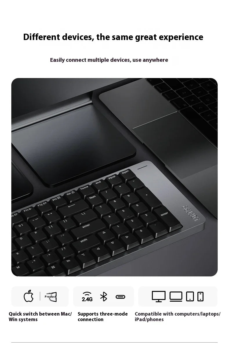 Lofree FLOW2 Mechanische Tastatur fürs Business-Büro, kabellos per Bluetooth und kabelgebunden, leiser und sanfter Klang, kompatibel, geräuscharm, Aluminiumgehäuse