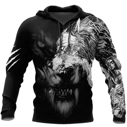 Hoodies de Outono com Leão e Lobo, Pele de Tigre Branco, Impressão 3D Integral, Sweatshirt de Homem Unissexo com Fecho, Casaco Casual de Pulôver