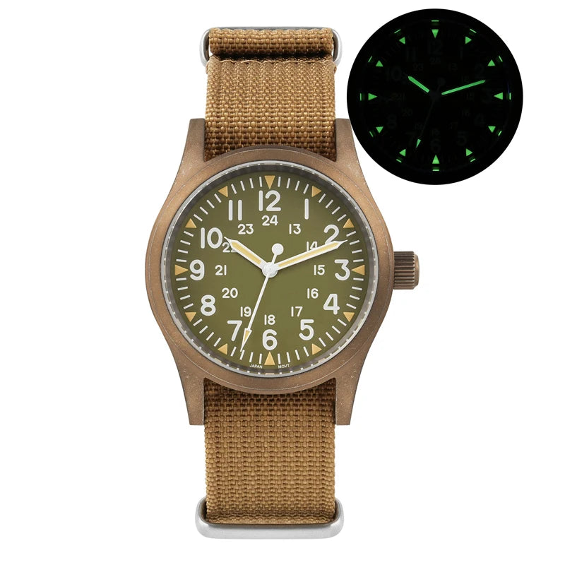 Militado ML05 Military Watch VH31 Sweep Movement Domed Sapphire Crystal Wristwatch High Clear AR Coating 38mm Vintage Watches