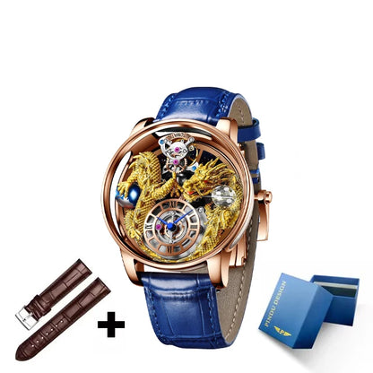 PINDU Fashion Roman Numeral Display Mineral Tempered Glass Material Quartz Movement 3ATM Waterproof Celestial Dragon Men's Watch