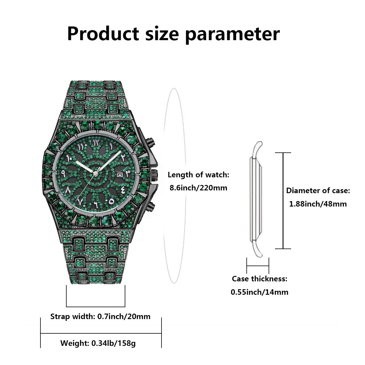 UNIGUET Hip Hop Wristwatch For Men Luxury lce Out Full Diamond Watches Fashion Green Watch Waterproof Clock Man 2026 Hot Sale