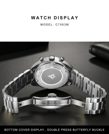 CADISEN Men's Sport Chronograph Watch Japan VD53 Movt Quartz Watches Sapphire Glass Stainless Steel Wristwatch For Men
