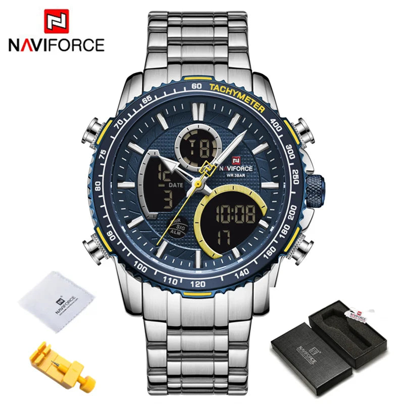 NAVIFORCE Fashion Men Watch Luxury Brand Sport Watch For Men Chronograph Quartz Wristwatch Military Waterproof Steel Band Clock