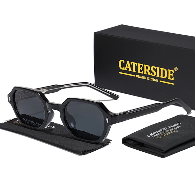 CATERDIDE Ochelari de soare retro poligonali pentru bărbați, cu design personalizat, ramă pătrată, ochelari de soare pentru femei, petreceri, călătorii și vacanțe