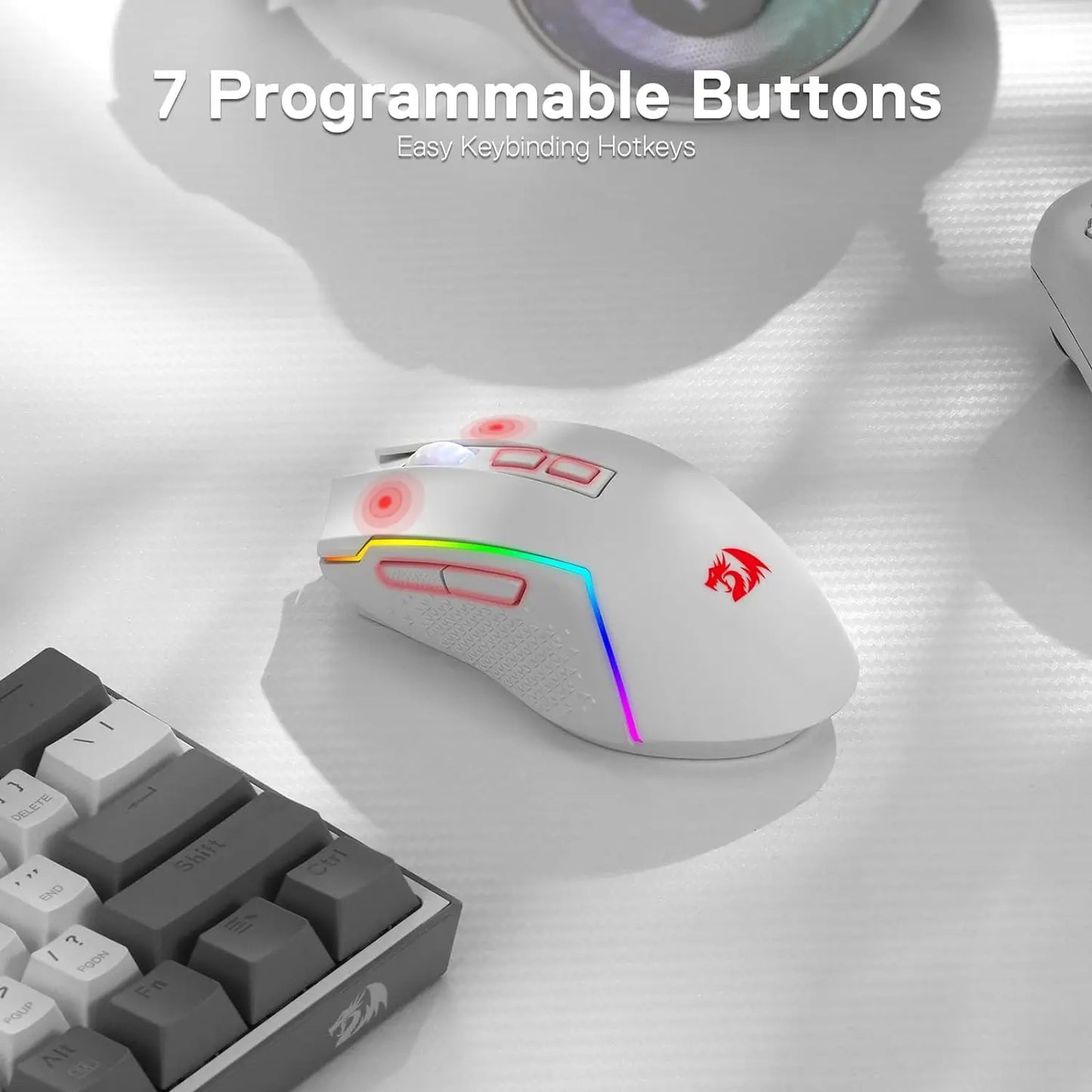 Redragon M693 trådløs/kablet BT & 2.4G Bluetooth gamingmus 8000 DPI med 3 tilslutningstilstande og RGB-baggrundsbelysning til PC/Mac/laptop