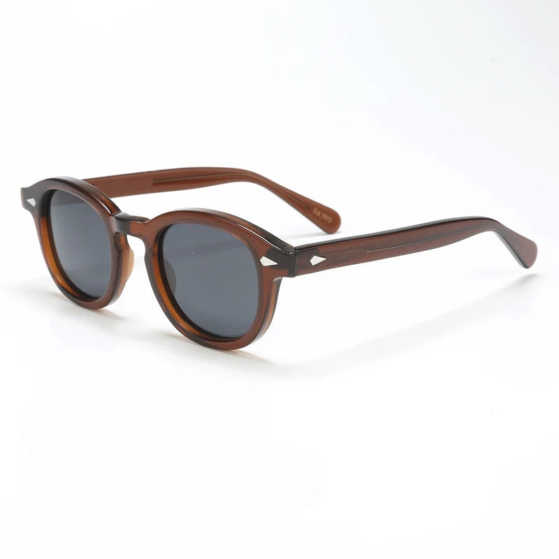 Ochelari de soare polarizați pentru bărbați și femei, stil Johnny Depp Lemtosh, ochelari de soare retro cu ramă rotundă din acetat și lentile UV400, Oculos