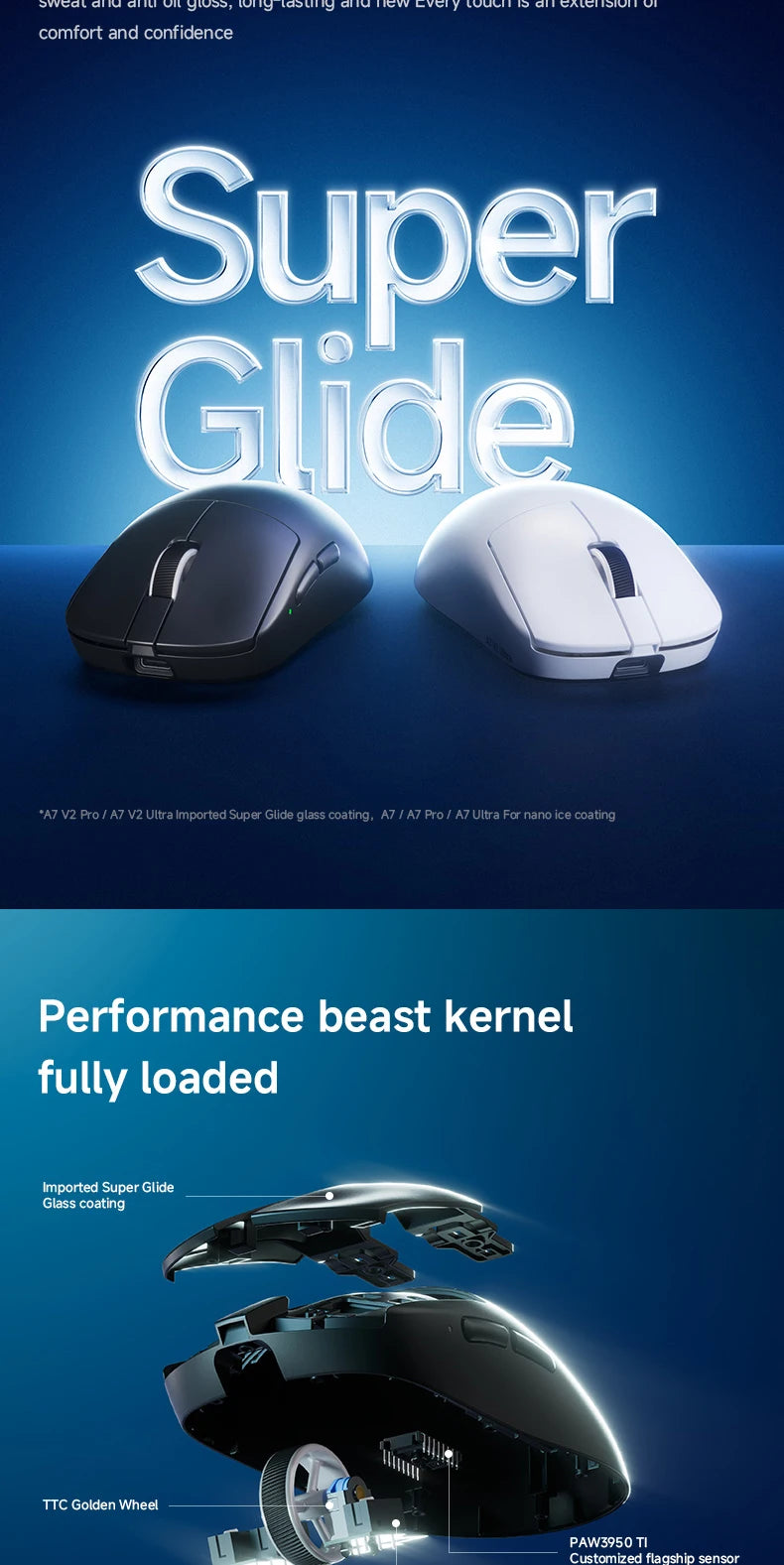 MCHOSE A7 V2 Ultra / Pro lätt trådlös gamingmus Dual 8000Hz PAW3950 TI 42000DPI för PC och e-sportspelare