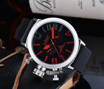 U-Boat Classico 1001 Style Men's Watch Big Dial Stainless Steel Case Rubber Band Luminous Waterproof 1001M Sports Wristwatch