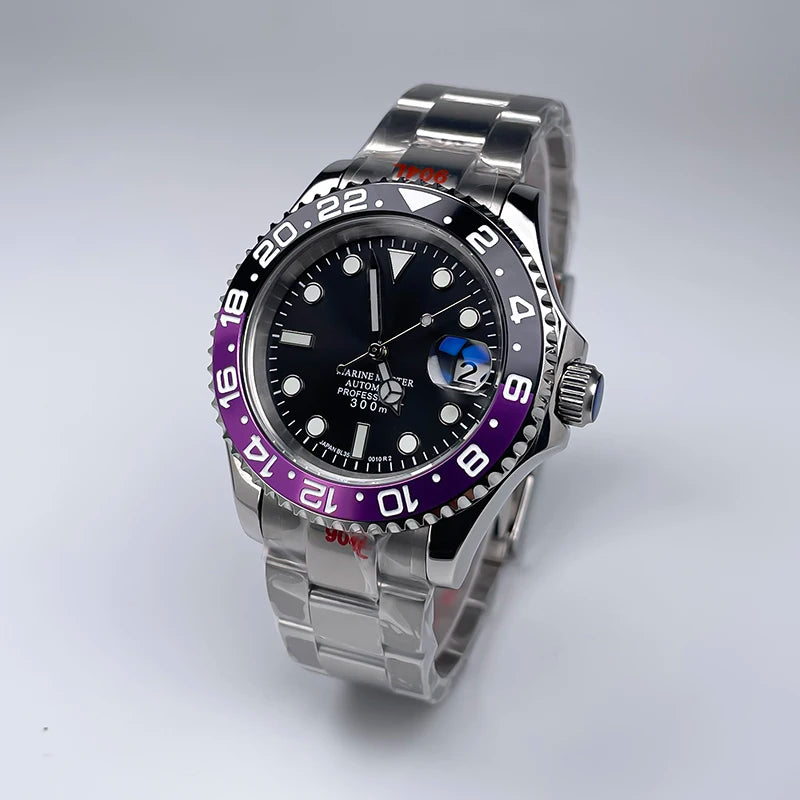 40MM Diameter YM Design Two-Way Rotating Bezel Sapphire Glass Luminous Dial for NH35 Movement Jubile Strap Luxury Men's Watch