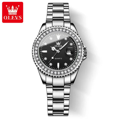 OLEVS 9945 Original Diamond Quartz Watch for Women Luxury Elegant Ladies Watches Stainless Steel Waterproof Women's Wristwatches