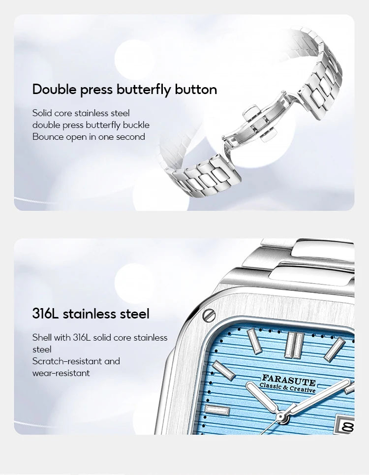 FARASUTE Automatic Mechanical Luxury Men's Watch Miyota9019 Movement Ultrathin 8.9mm Luminous 5ATM Waterproof Wristwatches Male