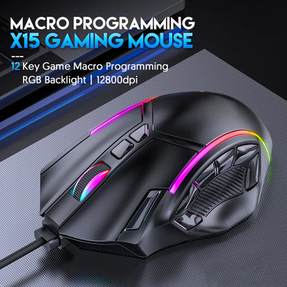 Gaming Mouse RGB Wired Mouse 12800DPI 12 Keys Macro Definition Computer Replacement Accessories Photoelectric Working