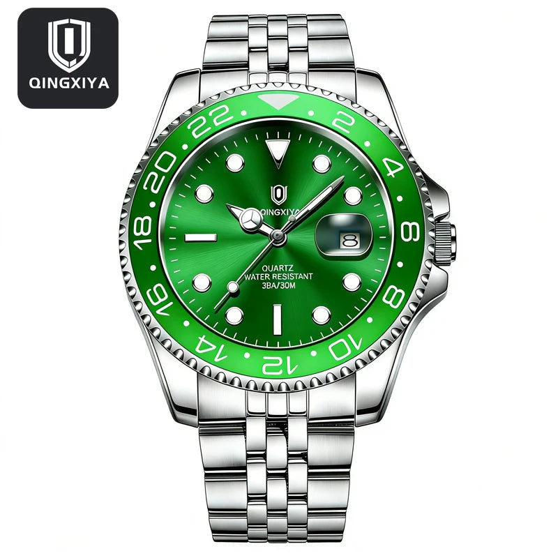 2026 New QINGXIYA Luxury Men Quartz Watches Stainless Steel Waterproof Luminous Date Watch Top Brand Men Wristwatch reloj hombre