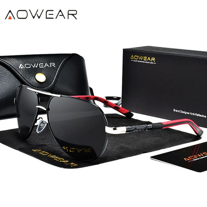 AOWEAR Ochelari de soare polarizați pentru aviație pentru bărbați, din aluminiu, pentru șofat, ochelari de soare pentru bărbați, de marcă, de designer, accesorii retro pentru ochelari, gafas