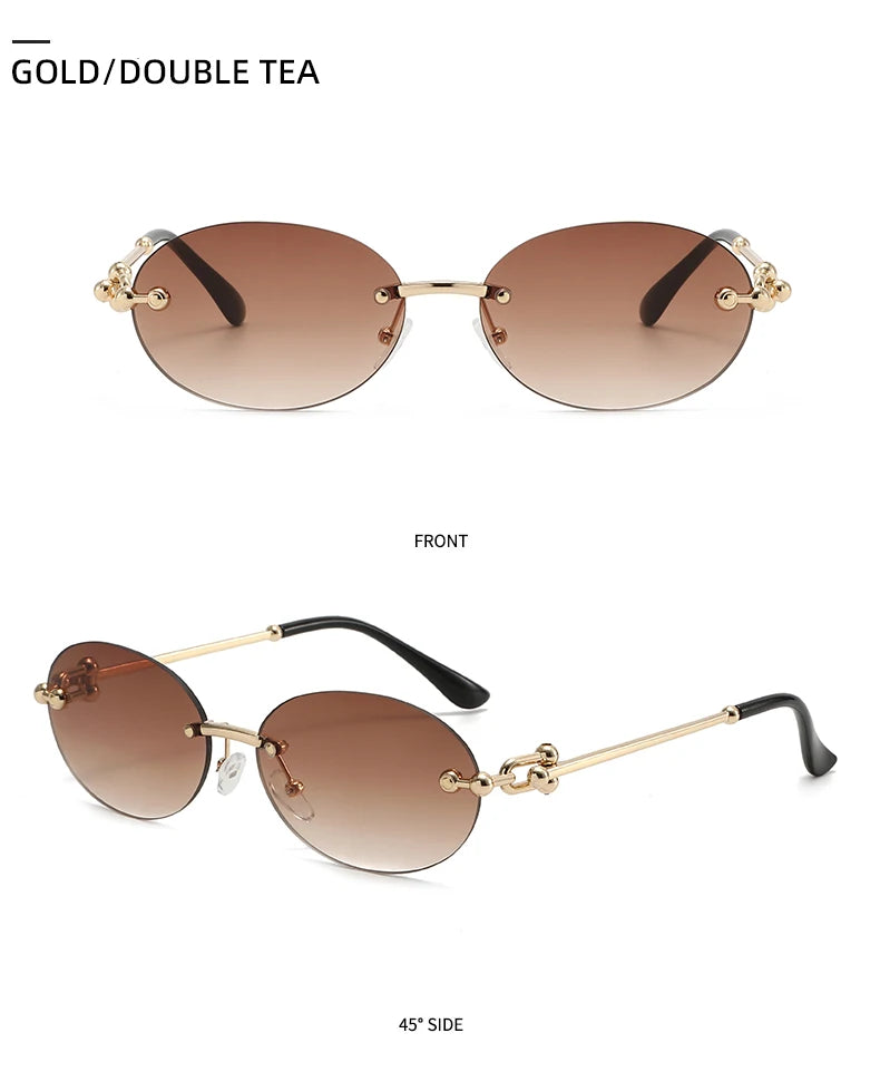 Ochelari de soare ovali fără ramă, de înaltă calitate, casual și luxoși, pentru femei, fără ramă, la modă și personalizați