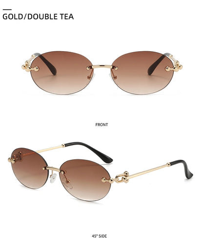 Ochelari de soare ovali fără ramă, de înaltă calitate, casual și luxoși, pentru femei, fără ramă, la modă și personalizați