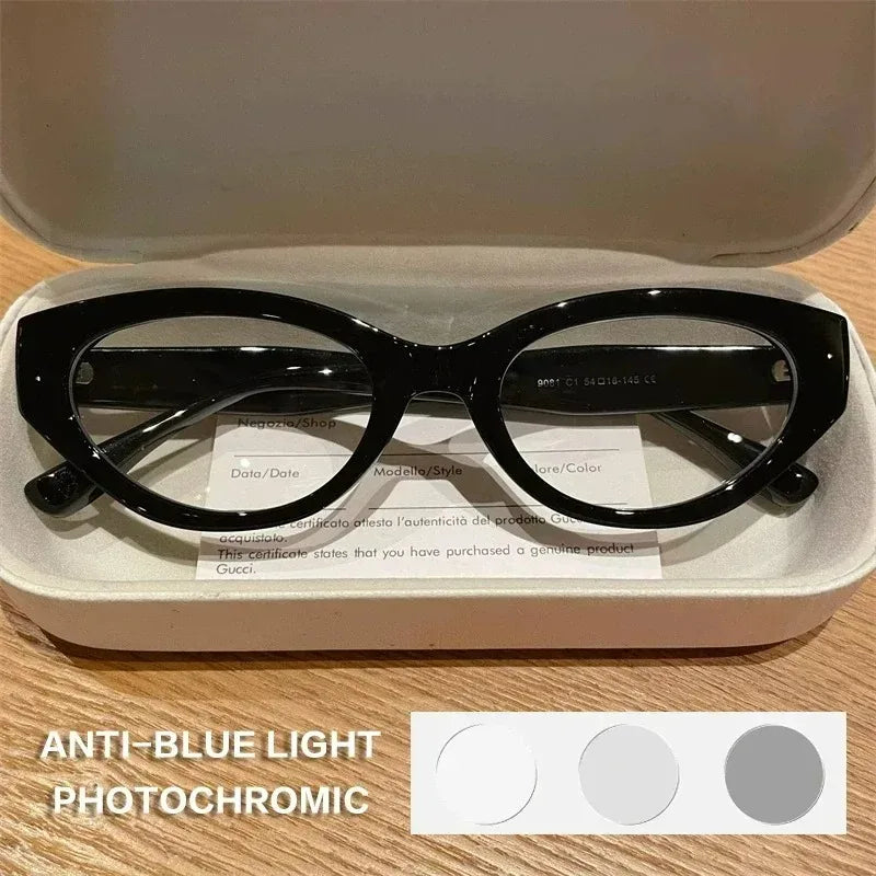 EYORA Vintage Cat Eye Reading Glasses Women Anti Blue Ray Myopia Eyewear Photochromic Progressive Prescription Optical Glasses
