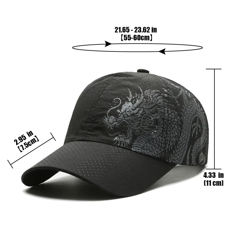 Nova ljetna bejzbolska kapa s kineskim zmajem, brzosušeća s otvorima za zrak, uniseks, za outdoor, ležerne sportske aktivnosti i zaštitu od sunca, trucker stil