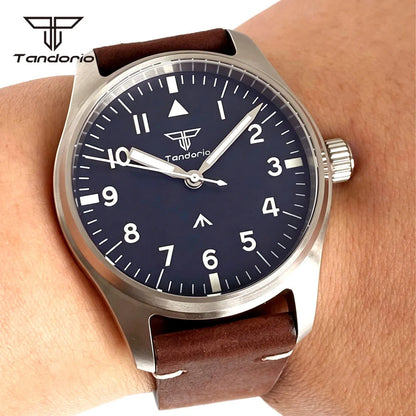 Tandorio 39mm Pilot Aviator Watch Sapphire Glass Luminous Automatic Japan NH35 or VH31 Quartz Movt 20BAR Diving Wristwatch