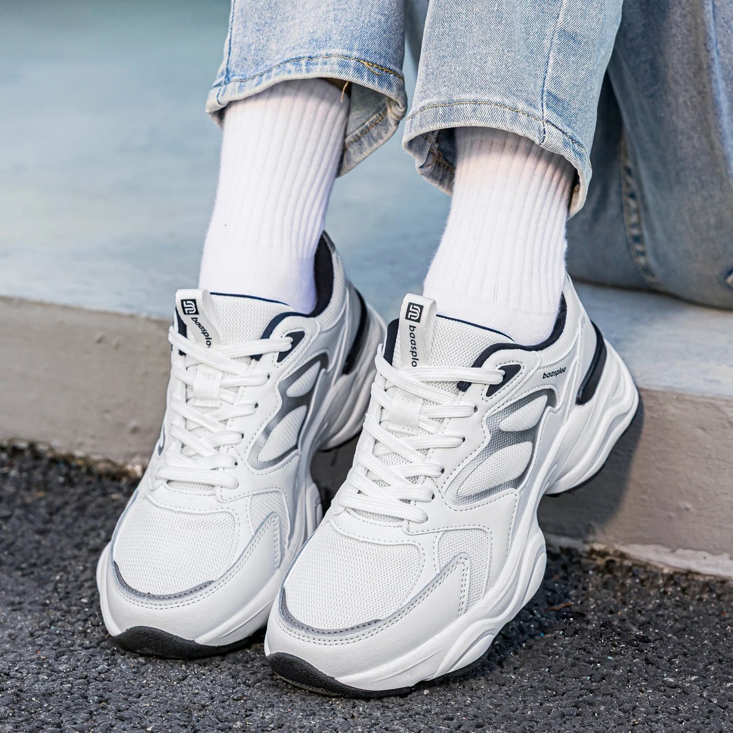 Baasploa Women Walking Shoes Lightweight Mesh Breathable Sport Shoes Comfort Soft Female Leather Height Increase Casual Sneakers