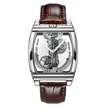 SHENHUA Mens Watches Top Brand Luxury Automatic Mechanical Transparent Skeleton Bridge Watch Leather Belt Wristwatch Male Clock