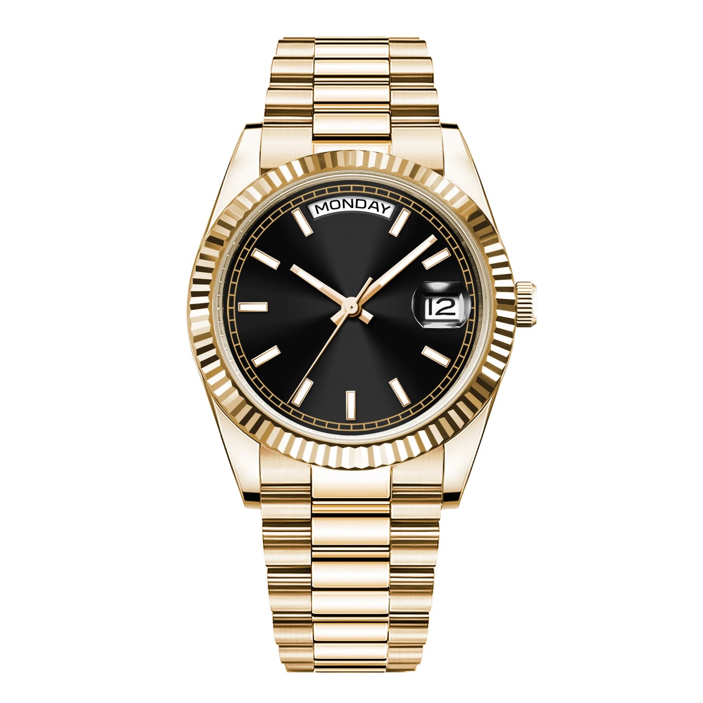 CORGEUT NH36 Mechanical Men's Watch Date of the Week Show President Chain Strap Steel Case Watch Threaded Arc Bezel waterp