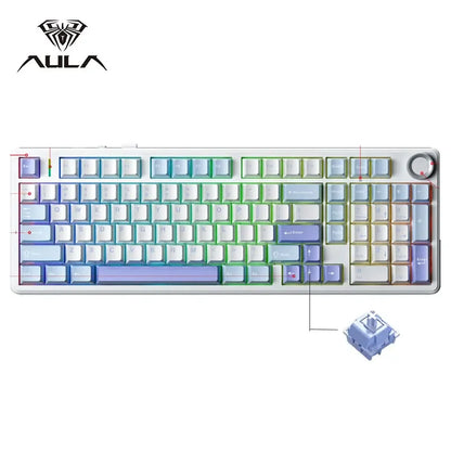 AULA F99 PRO Wireless Gaming Mechanical Keyboard 99 Keys Hot Swappable Gasket Structure 96% 8000mAh Battery Keyboard with Knob