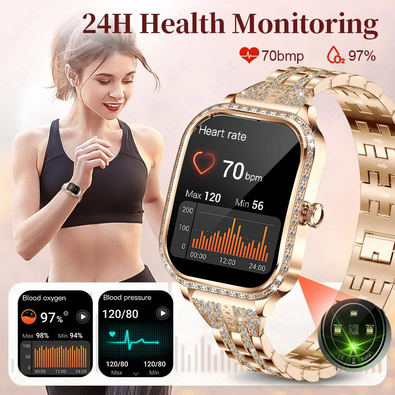 LIGE New Luxury Smart Watch Heart Rate Monitor Fashion Ladies Bracelet 2024 Bluetooth Call Smartwatch Womoen For Android IOS