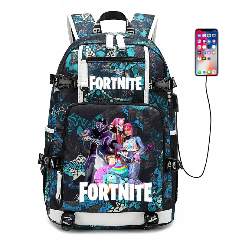 Mochila escolar para estudante com estampado do jogo Fortnite, para rapazes e raparigas, grande capacidade, impermeável, leve e resistente, presente de aniversário