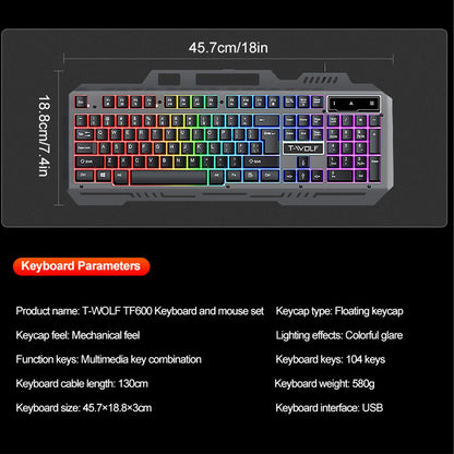 104Keys Gaming Keyboard and Mouse Combo with RGB Backlit,All-Metal Panel Waterproof Light Up,USB Wired Computer Keyboards Gaming