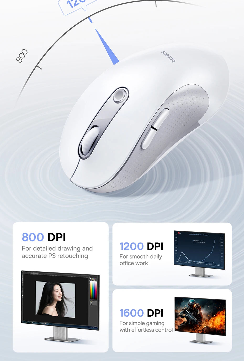 Baseus Wireless Mouse Bluetooth 5.3 2.4GHz Ergonomic 7 Silent Buttons Free Mouse Pad for MacBook Tablet Laptop Computer PC Mice
