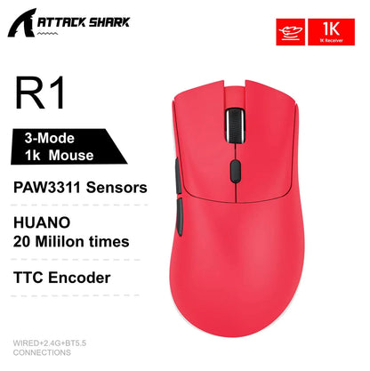 Mouse wireless Attack Shark X11&R1 Tri Mode Bluetooth con base di ricarica RGB, ergonomico e leggero, accessorio per PC gamer