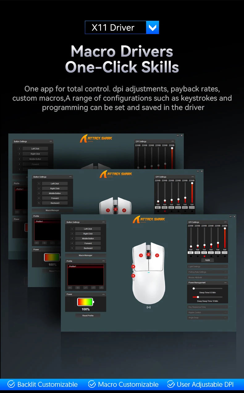 ATTACK SHARK X11SE Wireless Gaming Mouse, Tri-Mode, 63g Superlight With PAW3311 Sensor, 22000 DPI, 300mAh Battery, Dual Driver