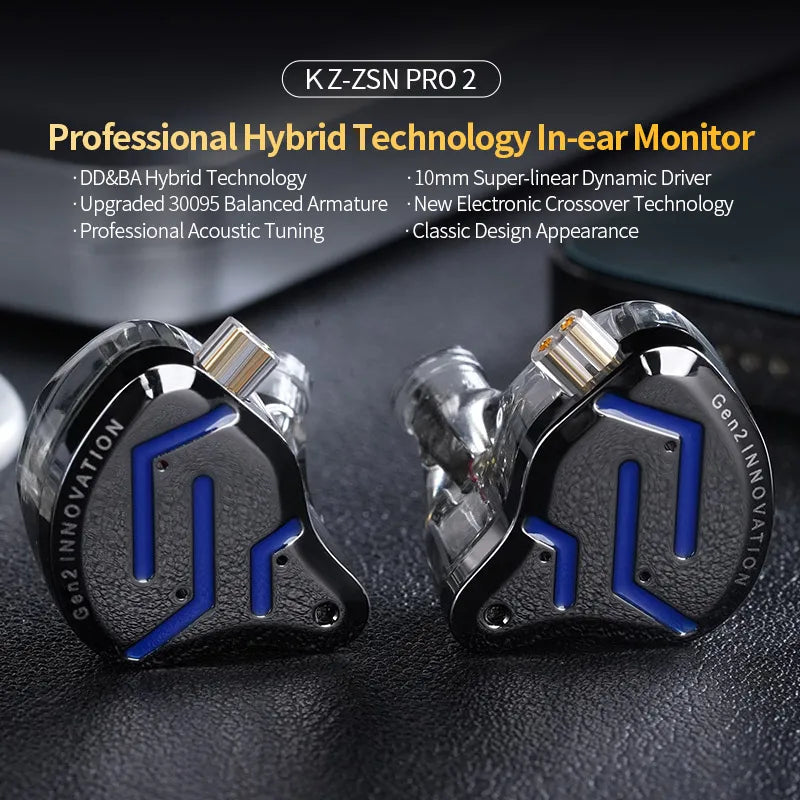 Cuffie cablate in-ear KZ ZSN Pro 2 Hybrid – Auricolari 1BA+1DD HiFi con bassi, cancellazione del rumore e microfono