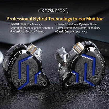 Cuffie cablate in-ear KZ ZSN Pro 2 Hybrid – Auricolari 1BA+1DD HiFi con bassi, cancellazione del rumore e microfono