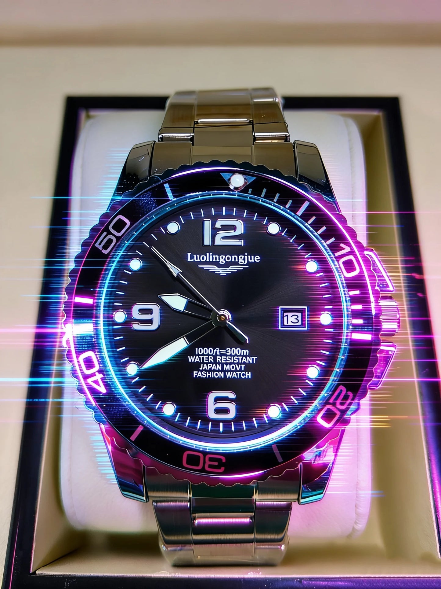 Men's Luxury Diving Quartz Watch, Classic Style, Waterproof, Luminous Calendar, Stainless Steel Strap, Business Casual Style, Men's Watch, High-Quality Gift, Gift for Men