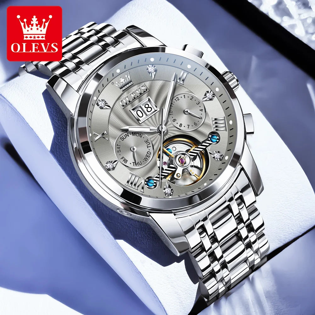 OLEVS Men's Watches 9910 Luxury Fashion Original Automatic Mechanical Watch for Man Waterproof Luminous Hollowed Out Movement