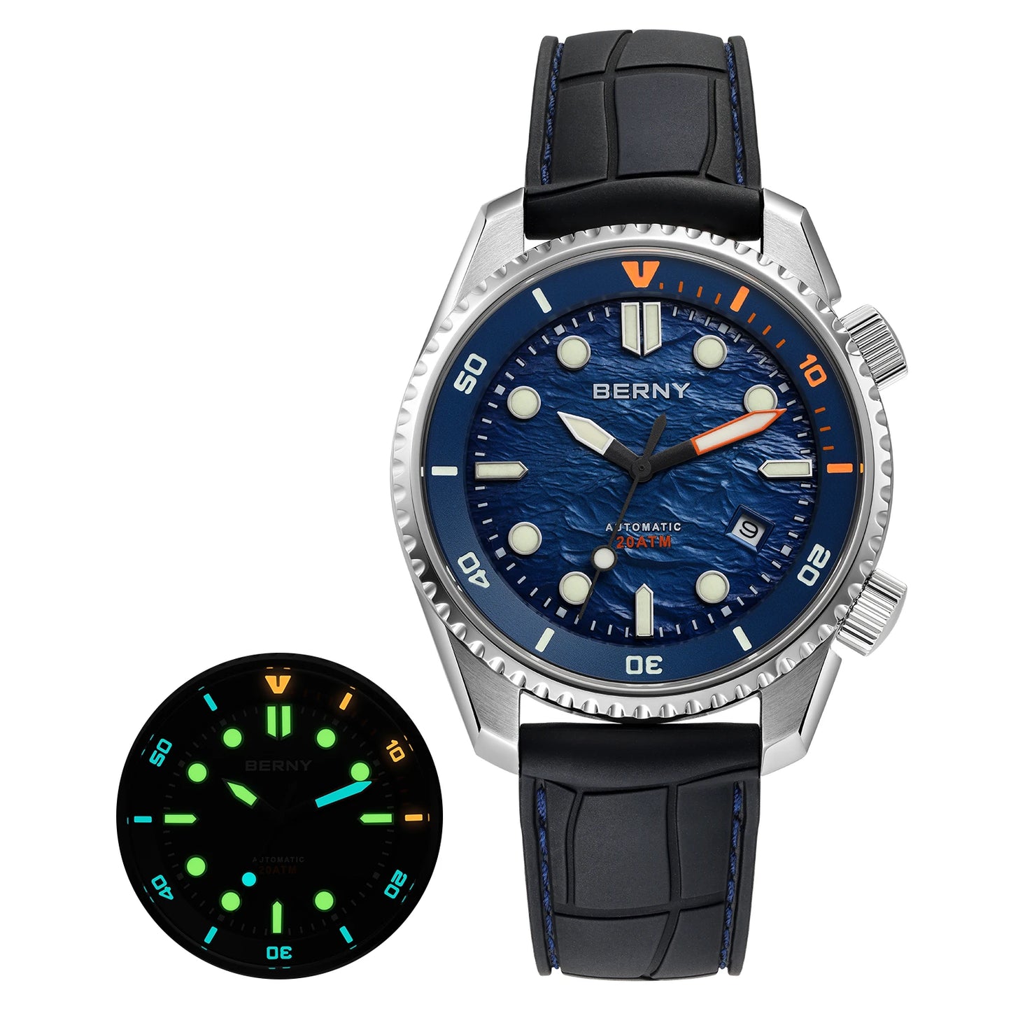 BERNY 20ATM Automatic Men's Watch Diver Sports Diving Watches Luxury Sapphire 316L Stainless Steel Mechanical Waterproof Watches