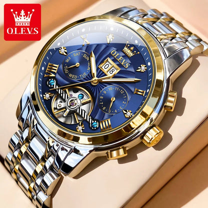 OLEVS 9910 Original Men's Automatic Mechanical Watch Luxury Skeleton Stainless steel Waterproof Luminous Watches