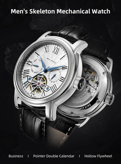 NEU Herren-Automatikuhr mit mechanischem Seagull ST25-Uhrwerk, modische Herrenarmbanduhr mit skelettierter Unruh, Casual-Business-Uhr 819.624