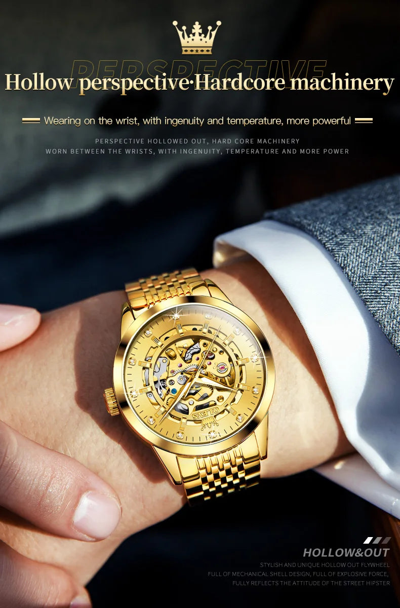 OLEVS 9920 Original Skeleton Men's Watches Solid Stainless Steel Waterproof Luminous Man Watch Luxury Automatic Mechanical Watch