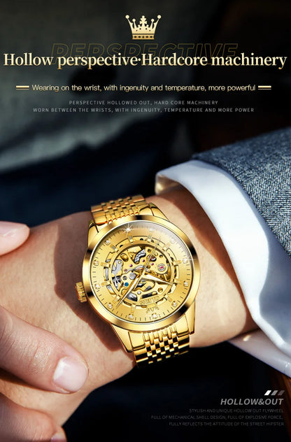 OLEVS 9920 Original Skeleton Men's Watches Solid Stainless Steel Waterproof Luminous Man Watch Luxury Automatic Mechanical Watch
