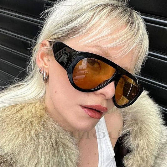 Oversized Pilot Sunglasses Women Fashion 2026 Luxury Big Frame One Piece Gradient Sunglasses Retro Classic Thick Shades