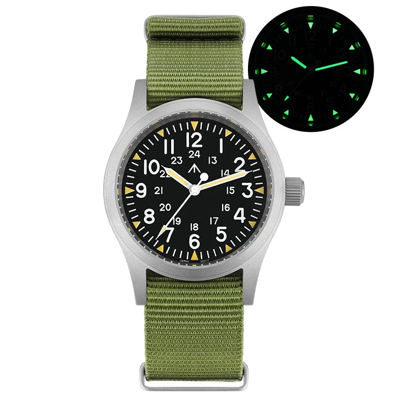 Militado ML05 Military Watch VH31 Sweep Movement Domed Sapphire Crystal Wristwatch High Clear AR Coating 38mm Vintage Watches