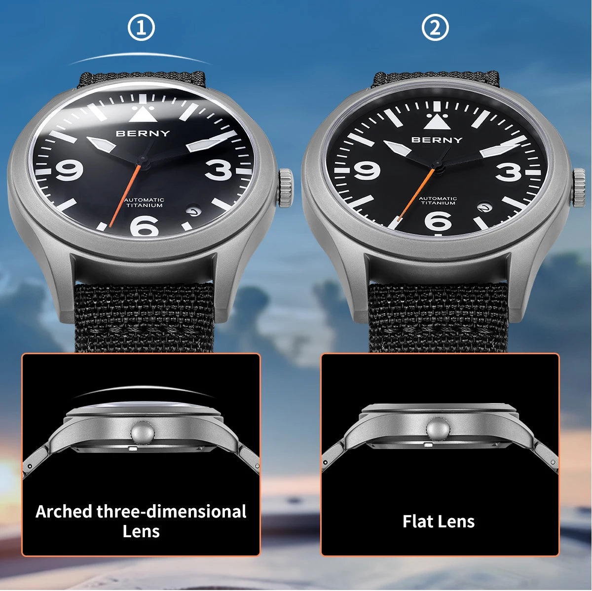 BERNY Full Titanium Automatic Watch for Men Sapphire AR Coated 10Bar Supper Luminous Men Wristwatch Sports Aviation Men Watches