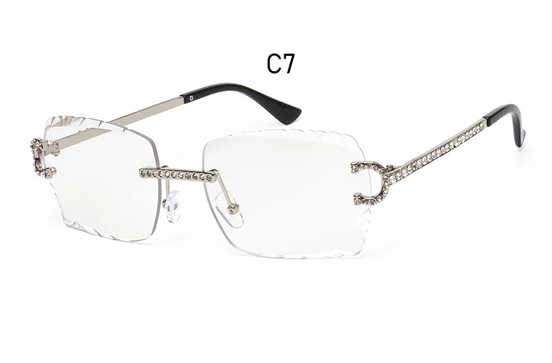 Fashion Rimless Square Sunglasses Vintage Diamond Brand Design Cut Lens Sun Glasses Men Women Metal Frame Luxury Eyewear