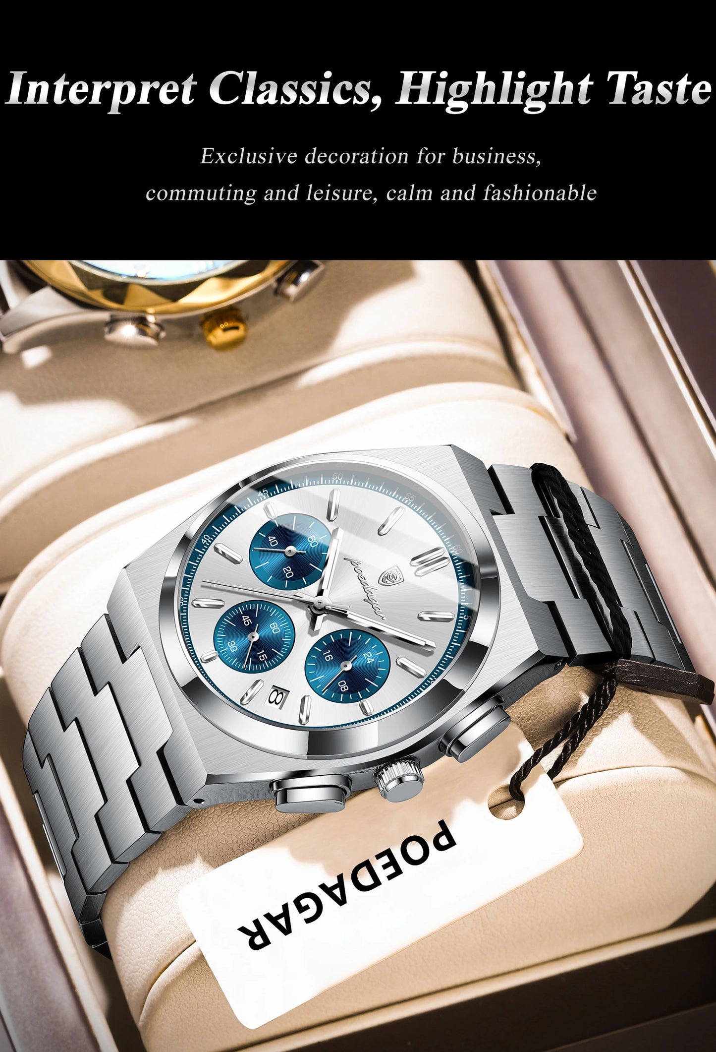 POEDAGAR Fashion Men's Wristwatch Chronograph Date Stainless Steel Quartz Man Clock Waterproof Luminous Business Watches For Men
